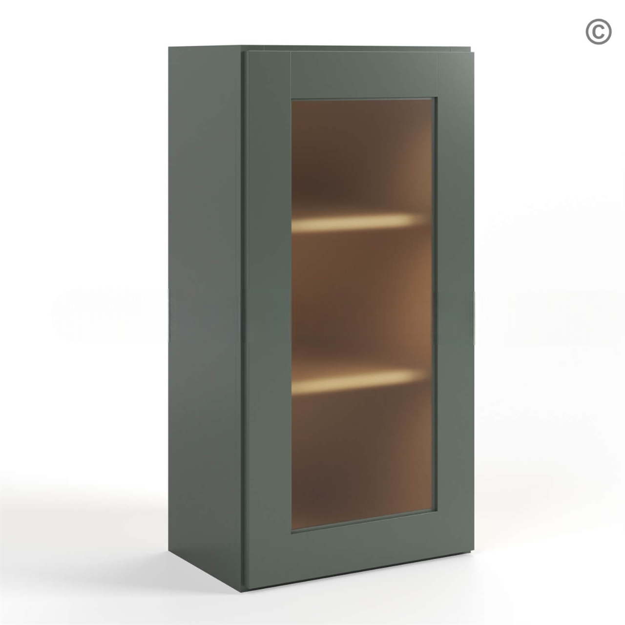 Green Shaker 36″ H Single Door Wall Cabinet with Glass Door