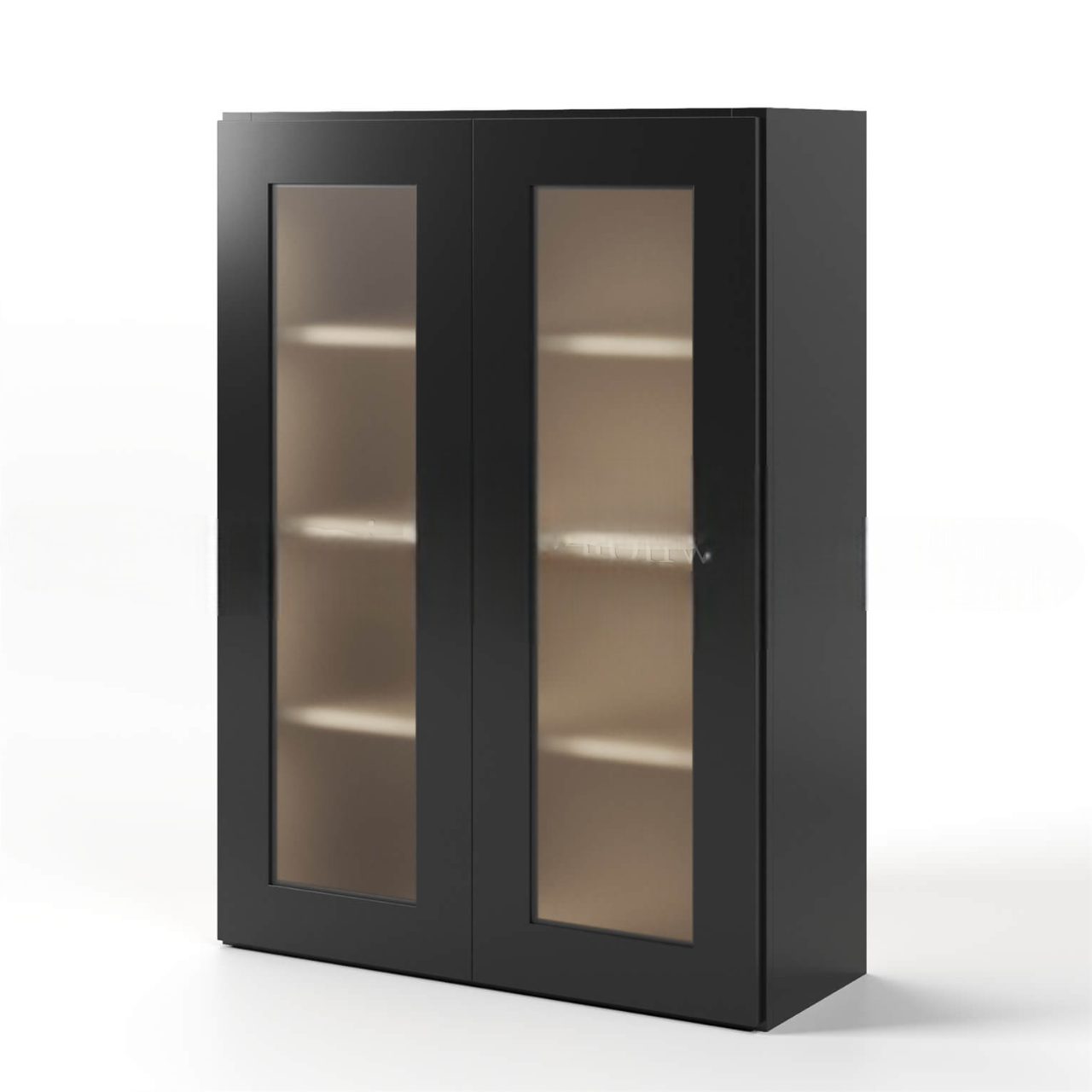 Black Shaker 42″ H Double Door Wall Cabinet with Glass Doors