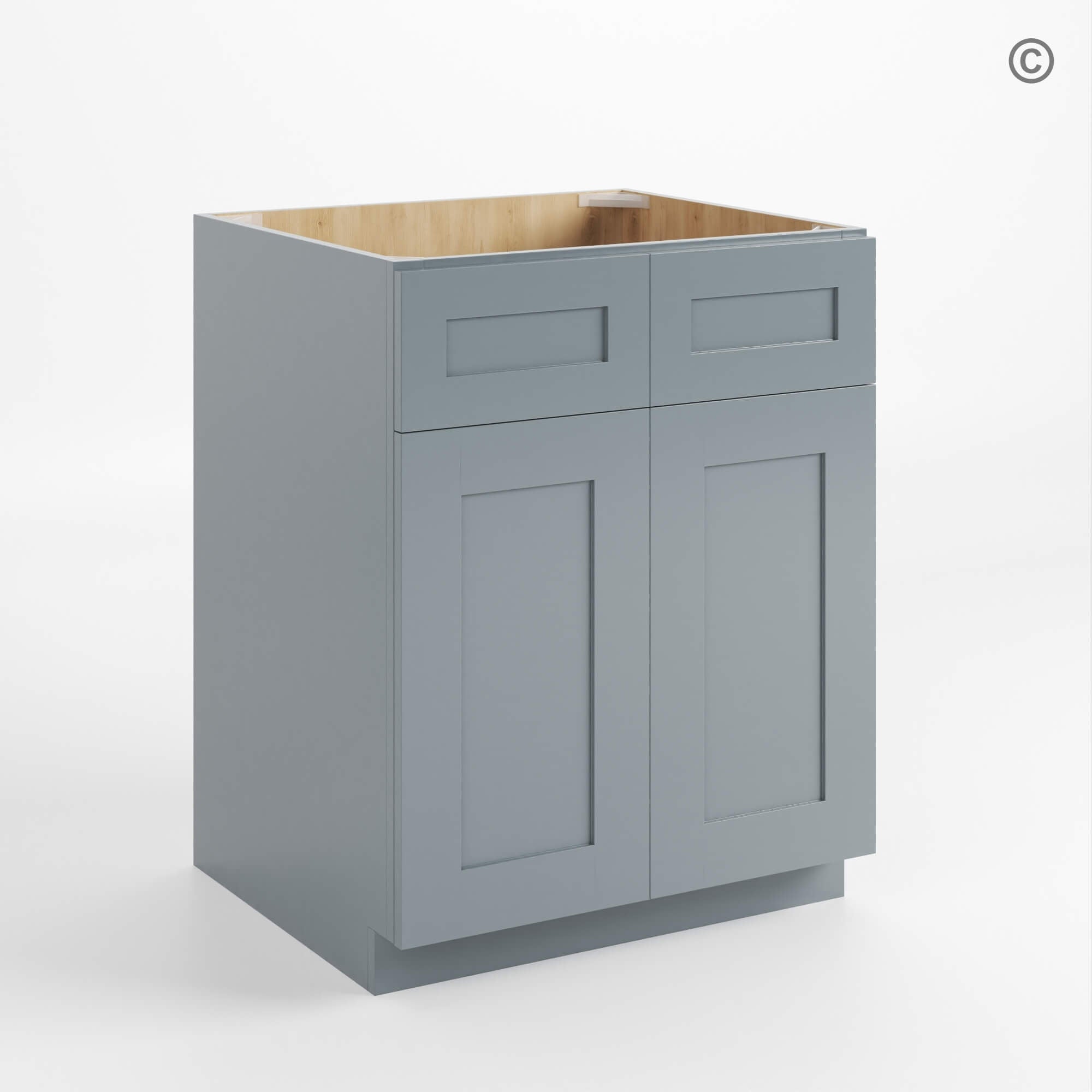 Gray Shaker Sink Base With Double Doors and False Drawers