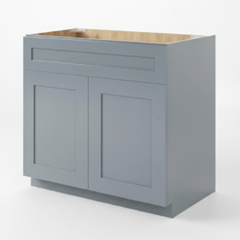 Gray Shaker Double Vanity Sink Base Cabinet