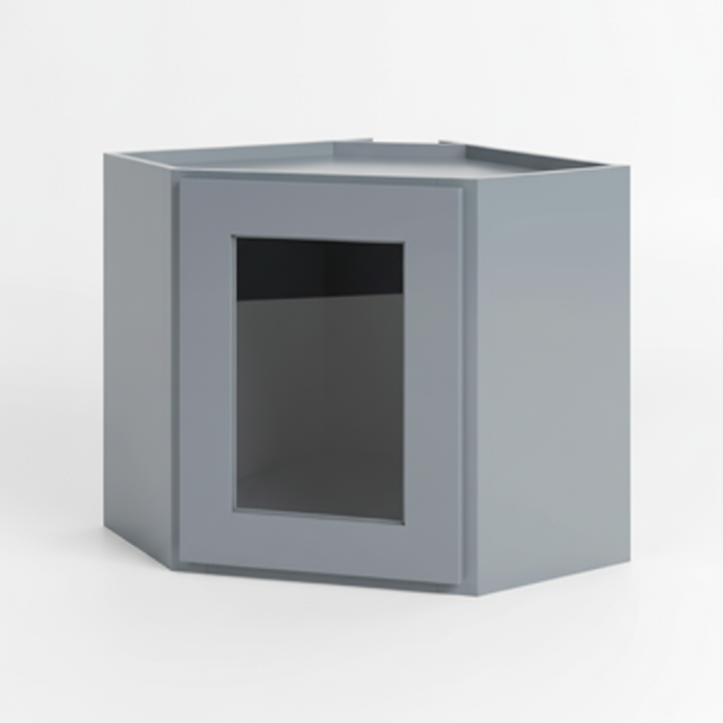Gray Shaker Diagonal Corner Wall Shelf 12×24 with Glass Door