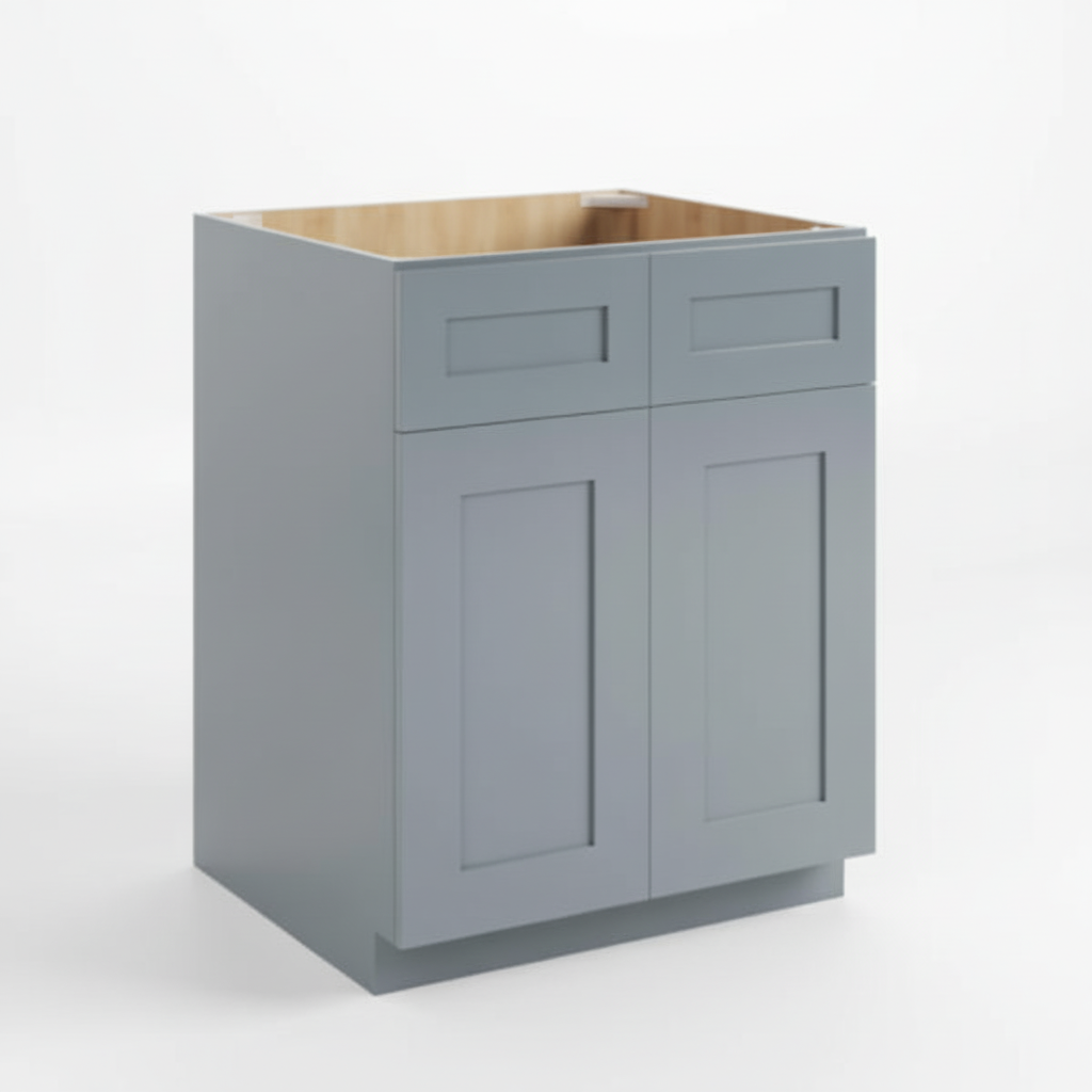 Gray Shaker Sink Base With Double Doors and False Drawers