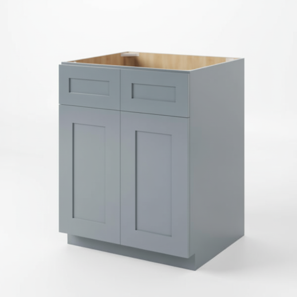 Gray Shaker Sink Base With Double Doors and False Drawers