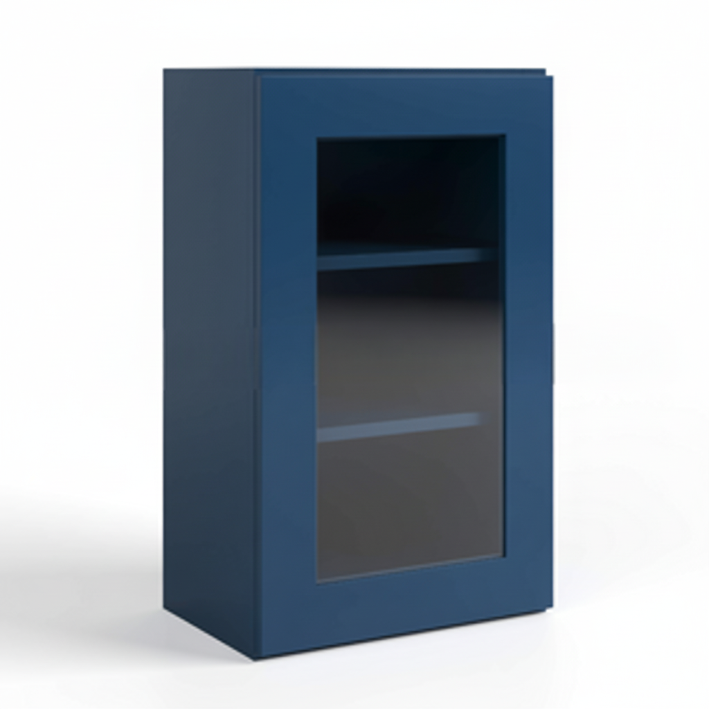 Navy Blue Shaker 30″ H Single Door Wall Cabinet with Glass Door