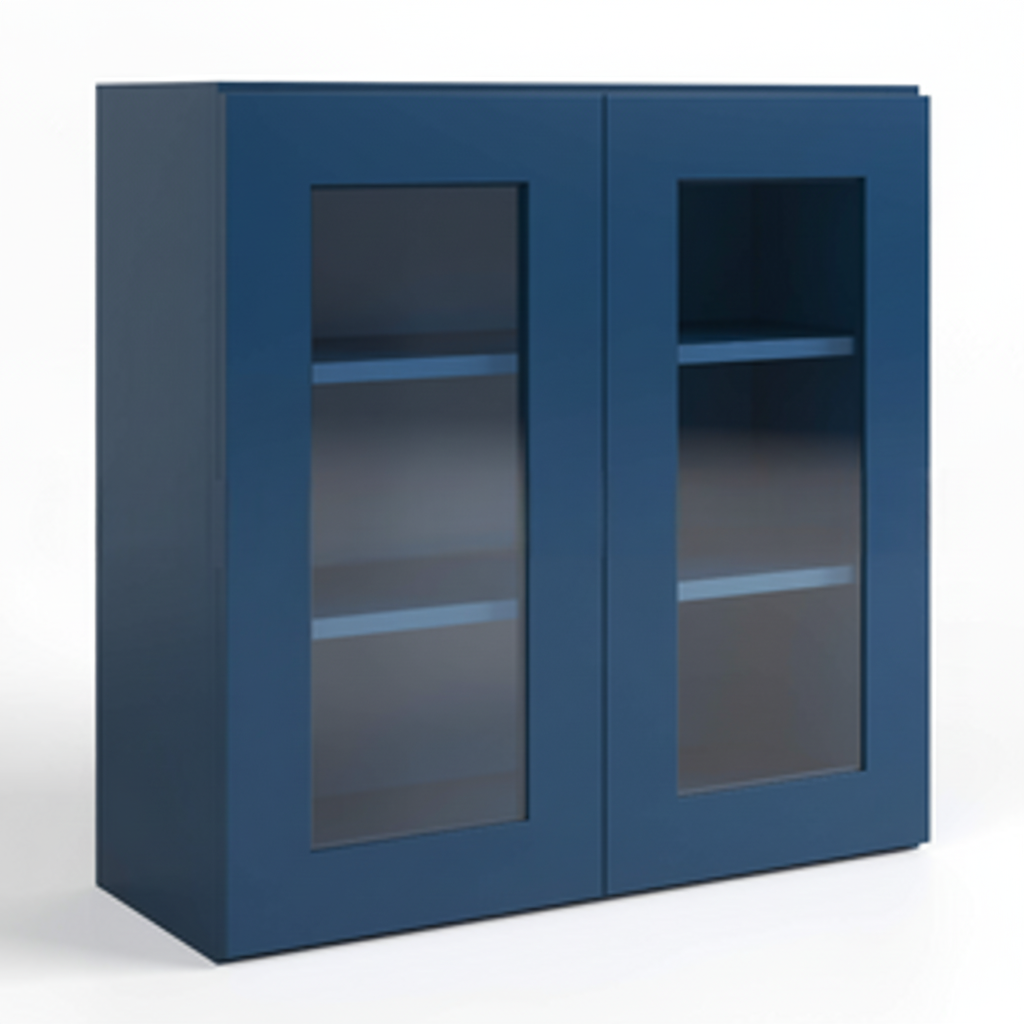 Navy Blue Shaker 30″ H Double Door Wall Cabinet with Glass Door