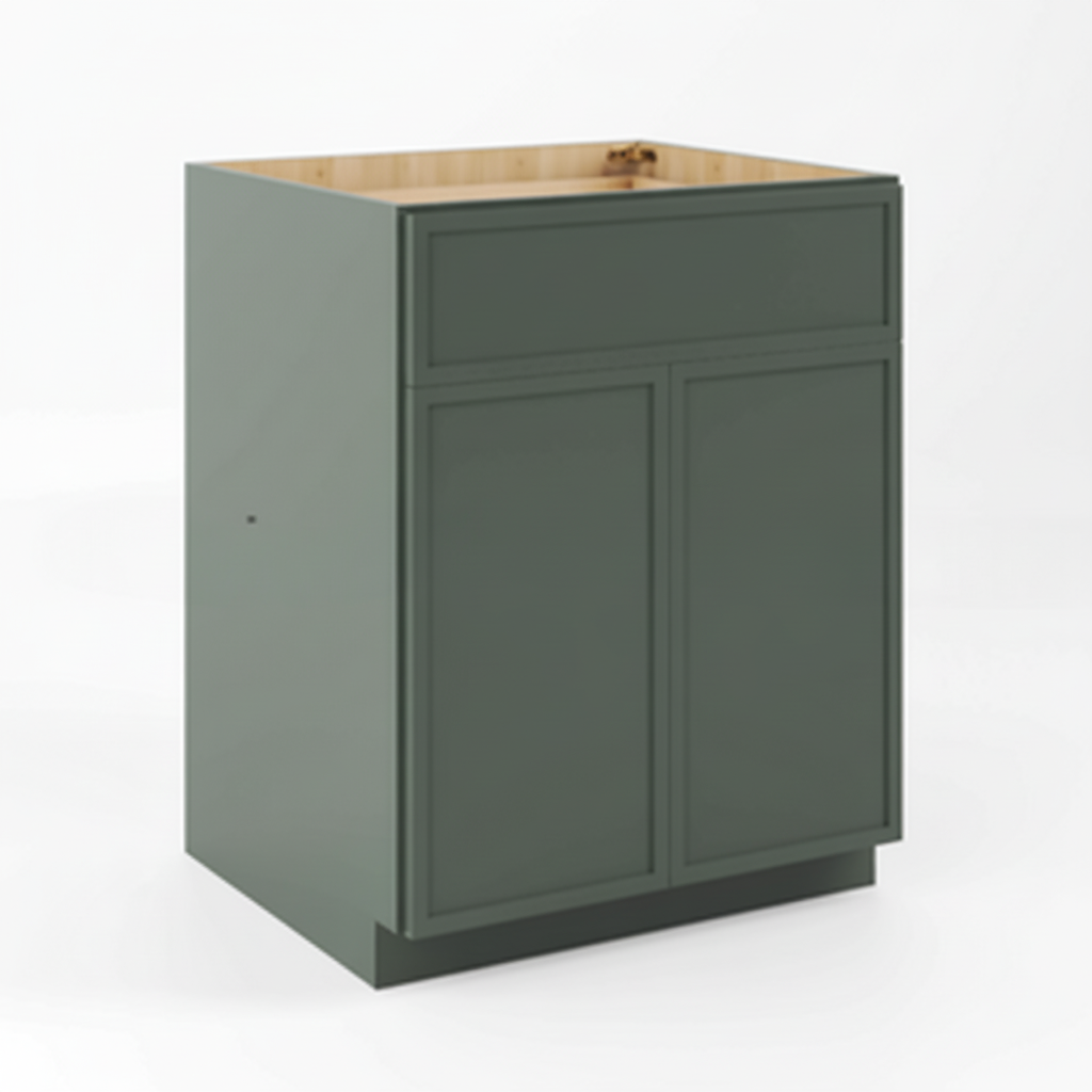 Slim Shaker Green Base Cabinet Double Door & Single Drawer