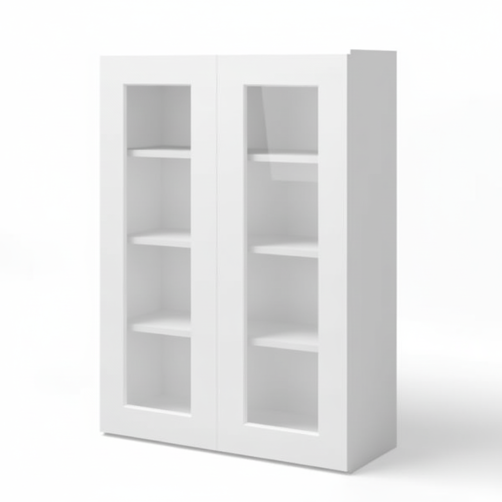 White Shaker 42″ H Double Door Wall Cabinet with Glass Doors