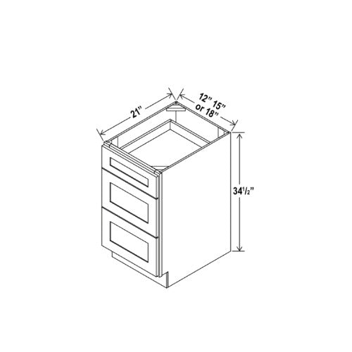 White Shaker Vanity Three Drawer Base Cabinet