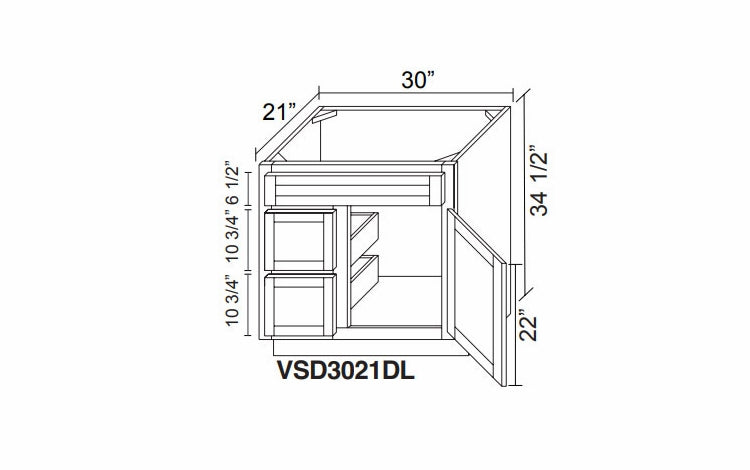 Black Shaker 30" Vanity Sink Base with Offset Bowl and Two-Drawer Stack and Single Door