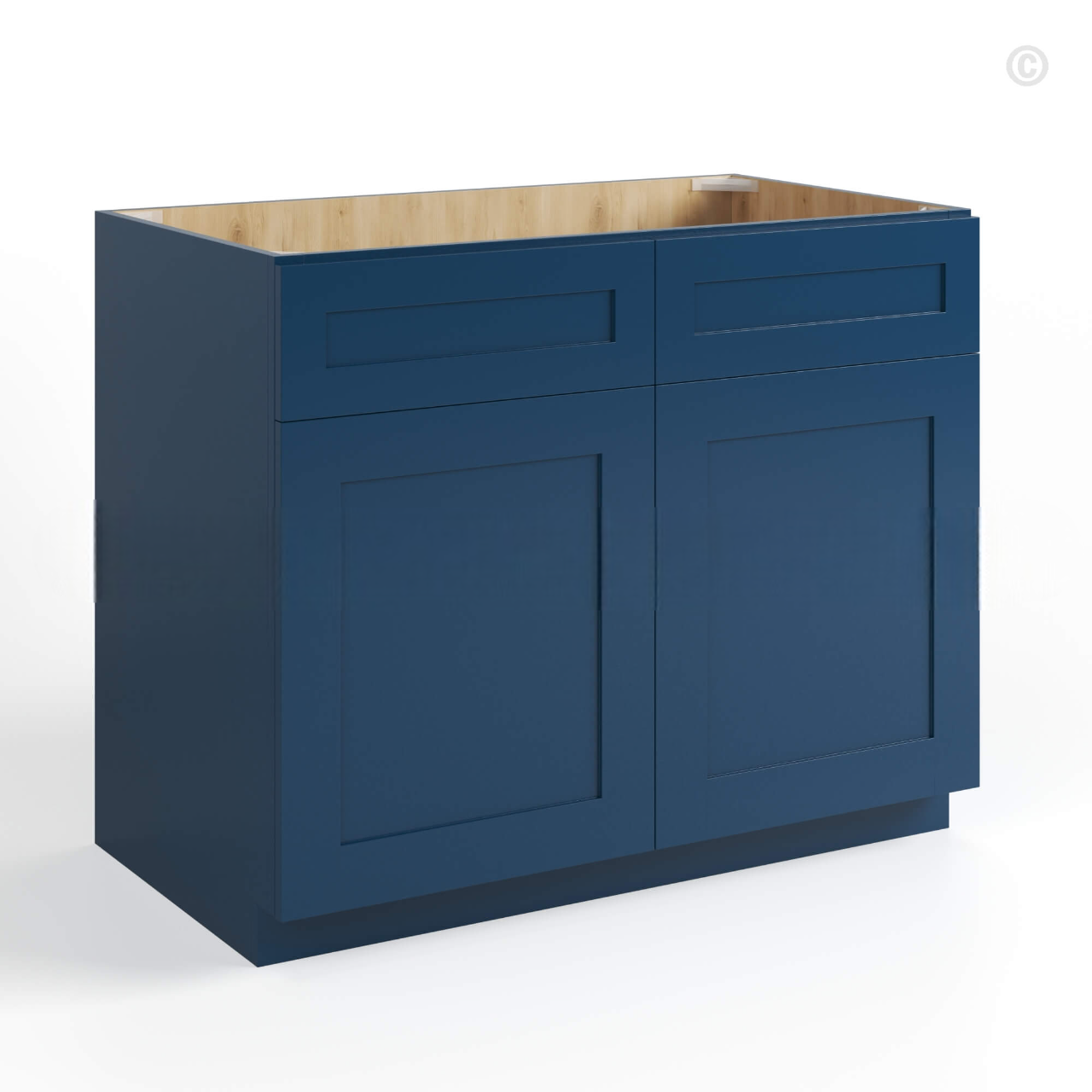 Navy Blue Shaker Base Cabinet with Double Doors and Drawers