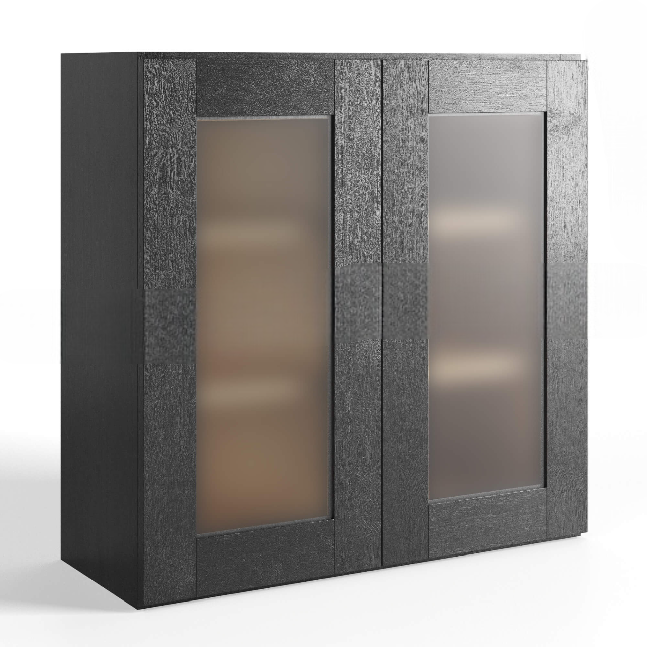 Charcoal Black Shaker Double Glass Door Wall Cabinet – 12″D