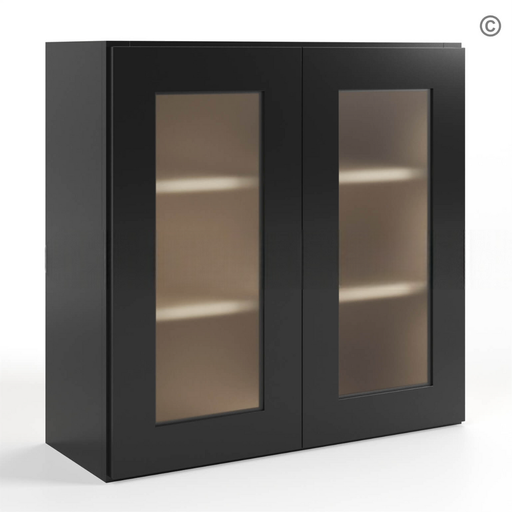 Black Shaker 30″ H Double Door Wall Cabinet with Glass Door