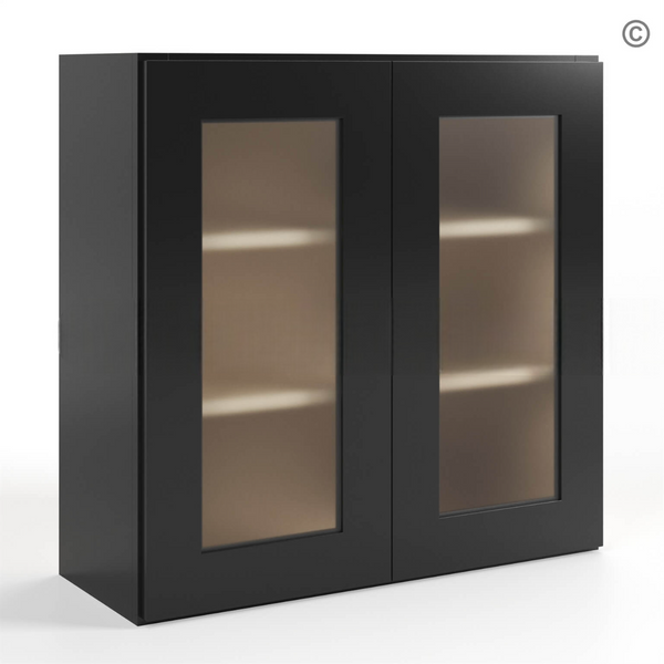 Black Shaker 30″ H Double Door Wall Cabinet with Glass Door