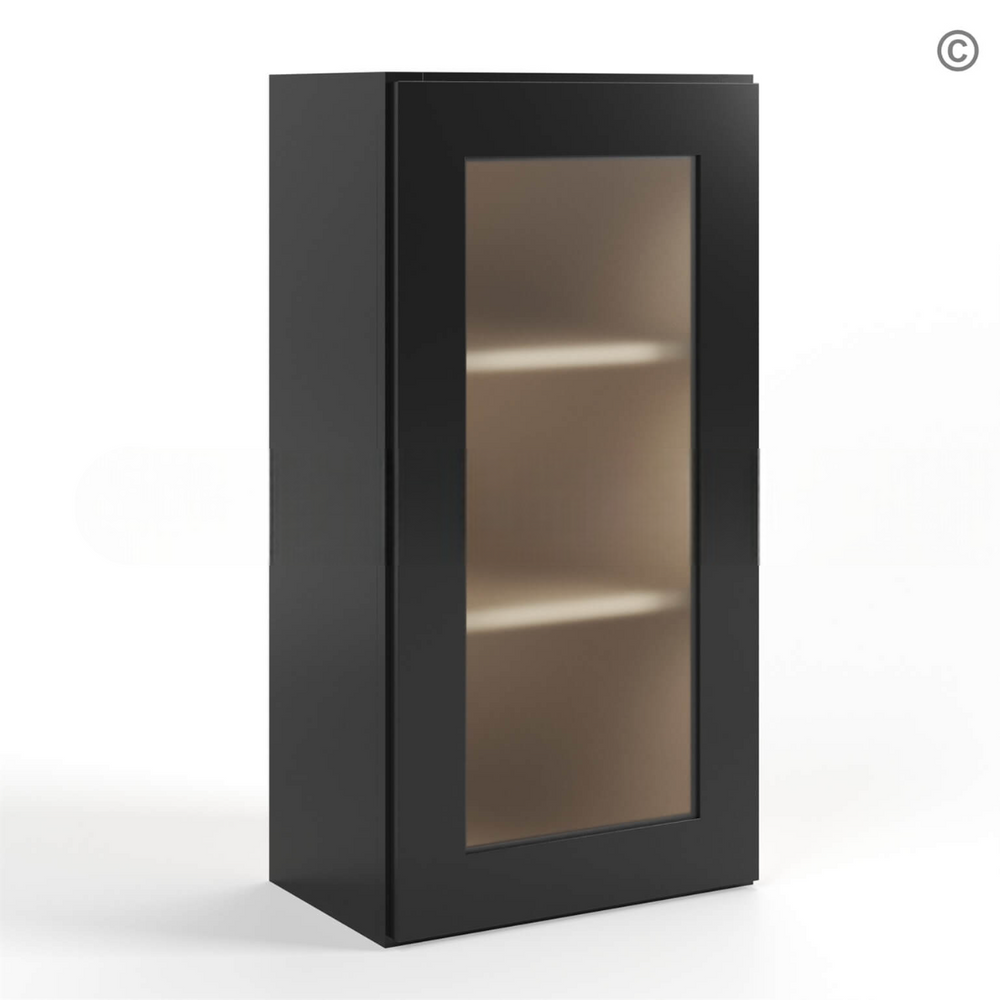 Black Shaker 36″ H Single Door Wall Cabinet with Glass Door