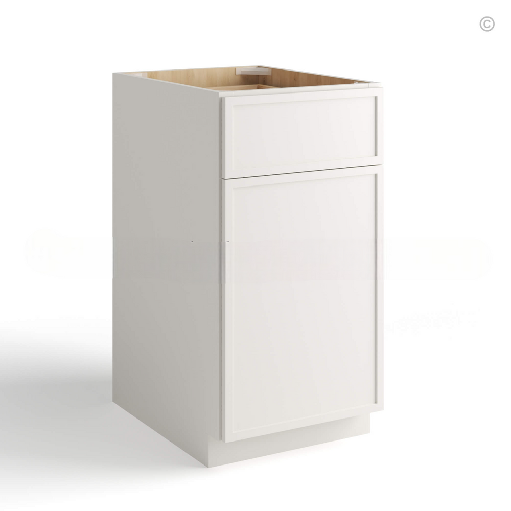 Dove White Slim Shaker Base Cabinet Single Door and Drawer