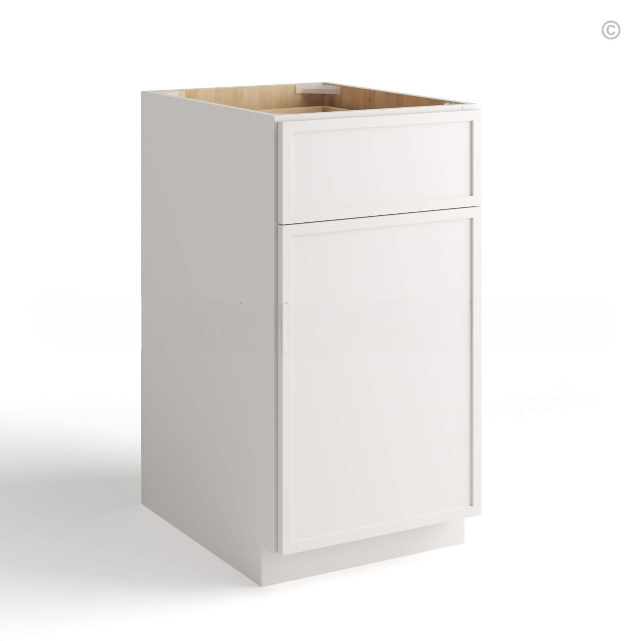 Dove White Slim Shaker Base Cabinet Single Door and Drawer