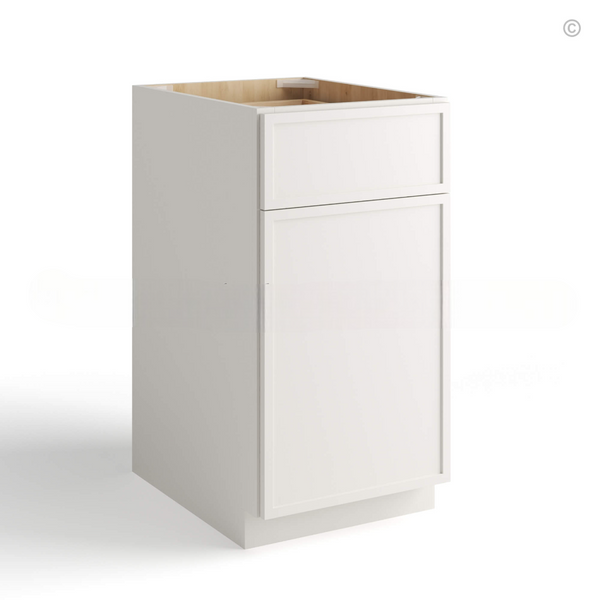 Dove White Slim Shaker Base Cabinet Single Door and Drawer