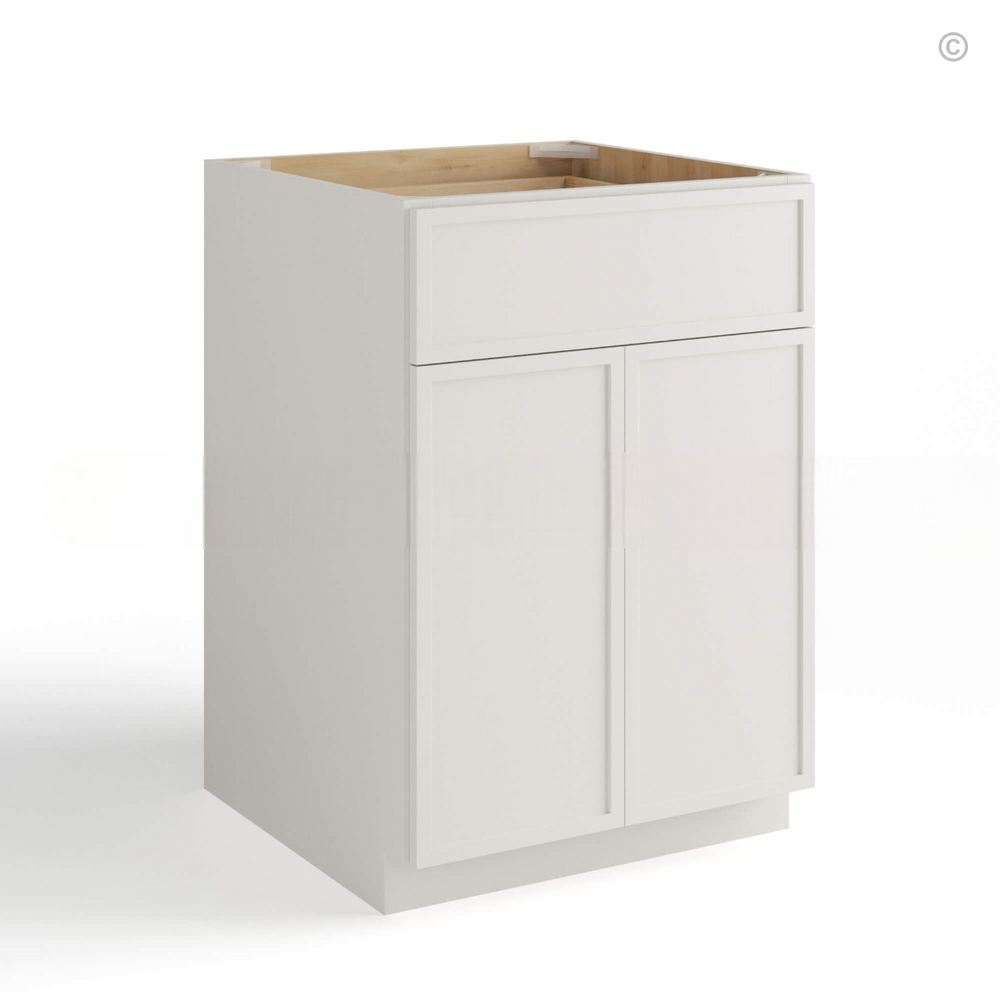 Dove White Slim Shaker Base Cabinet Double Door and Single Drawer