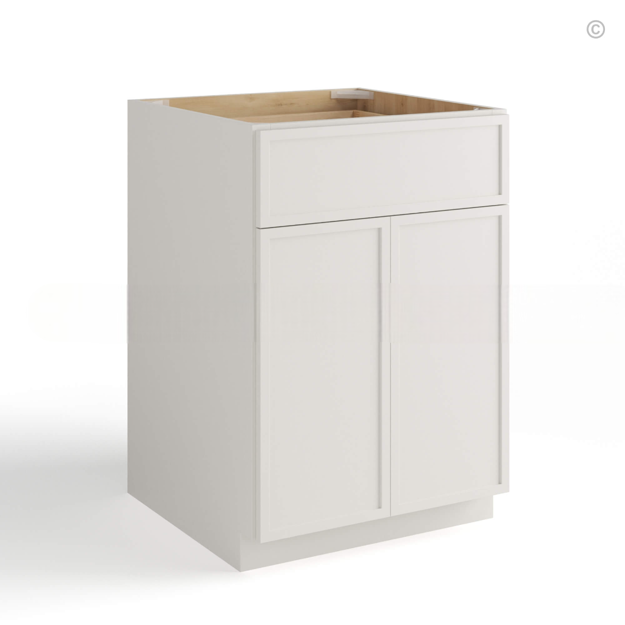 Dove White Slim Shaker Base Cabinet Double Door and Single Drawer