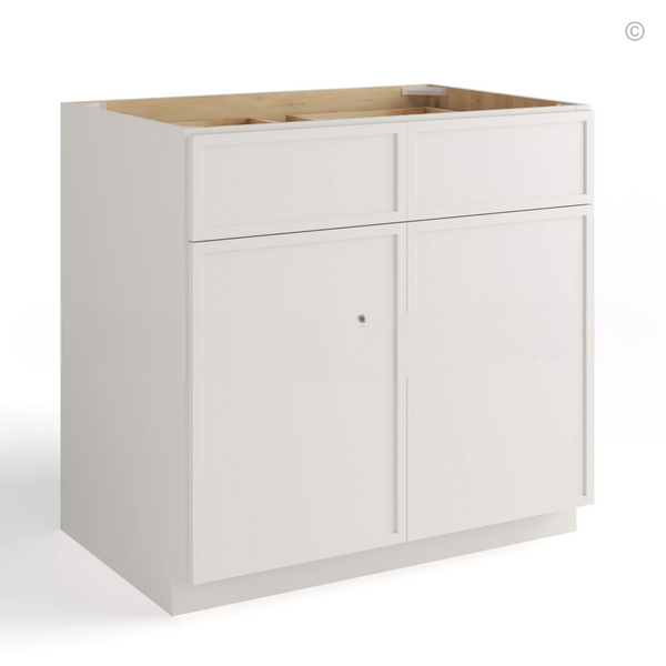 Dove White Slim Shaker Base Cabinet Double Doors and Drawers