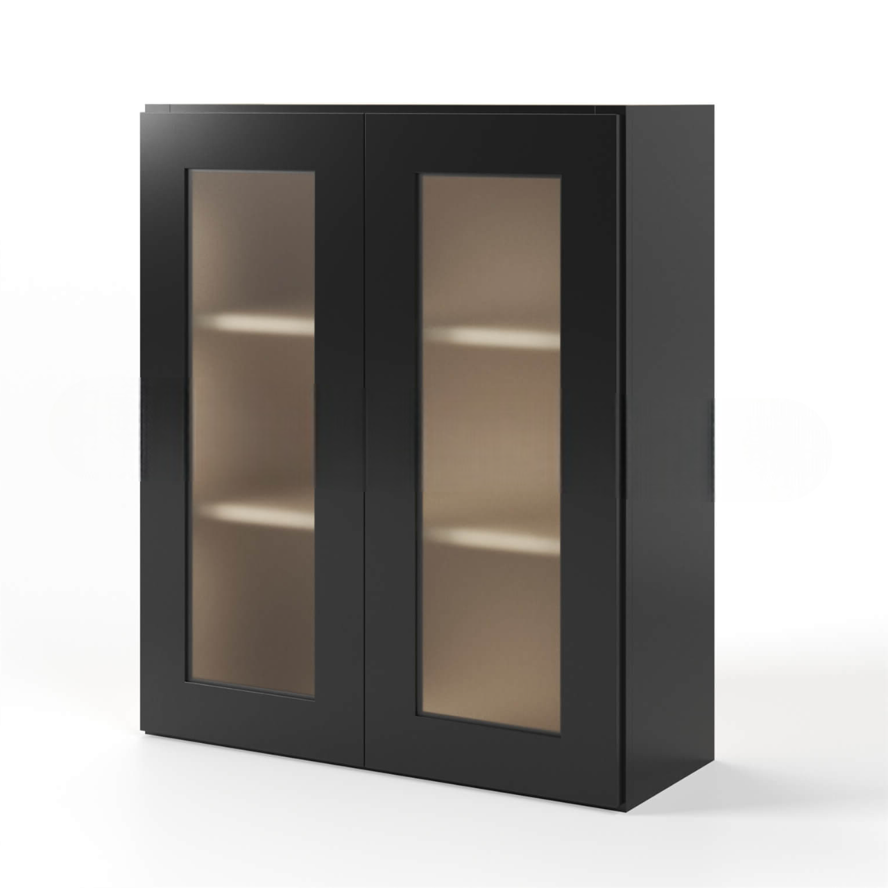 Black Shaker 36″ H Double Door Wall Cabinet with Glass Doors