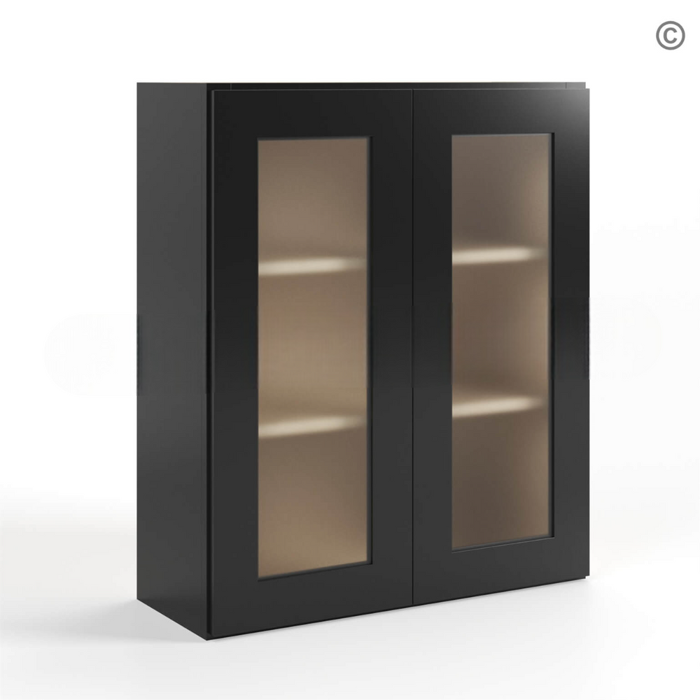 Black Shaker 36″ H Double Door Wall Cabinet with Glass Doors