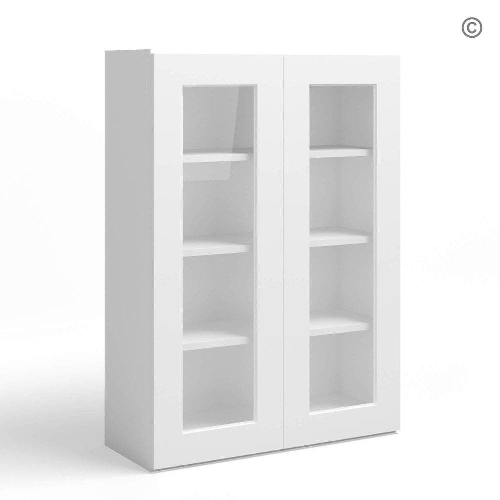 White Shaker 42″ H Double Door Wall Cabinet with Glass Doors