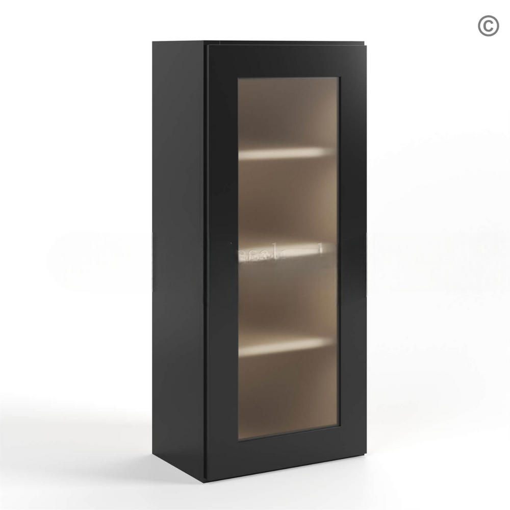 Black Shaker 42″ H Single Door Wall Cabinet with Glass Door