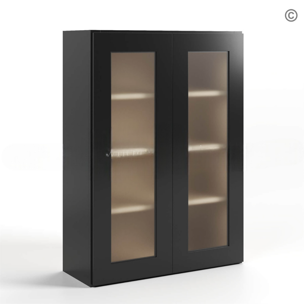 Black Shaker 42″ H Double Door Wall Cabinet with Glass Doors
