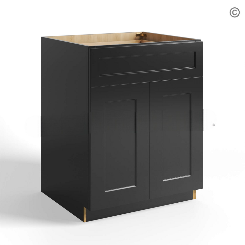 Black Shaker Base Cabinet Double Door and Single Drawer