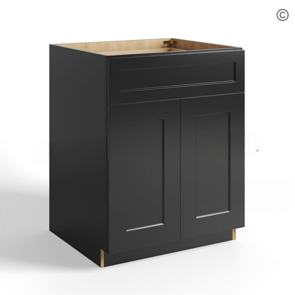 Black Shaker Base Cabinet Double Door and Single Drawer