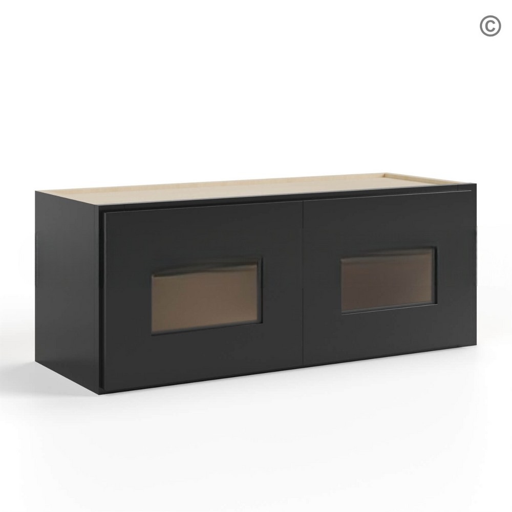 Black Shaker 12″ H Double Door Wall Cabinet with Glass Doors