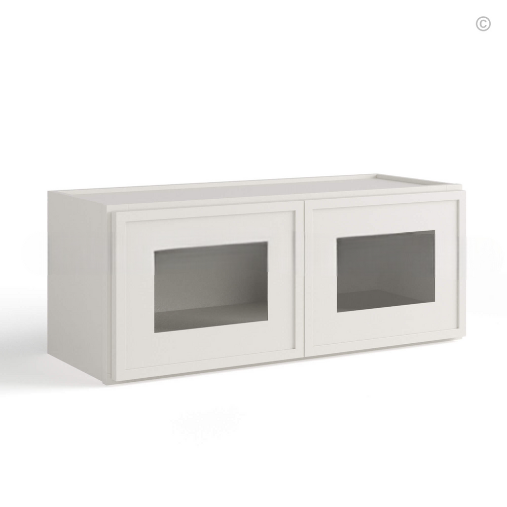 Dove White Slim Shaker 24″W Double Door Wall Cabinet with Glass Doors