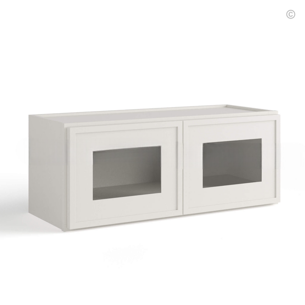 Dove White Slim Shaker 30″W Double Door Wall Cabinet whit Glass Doors
