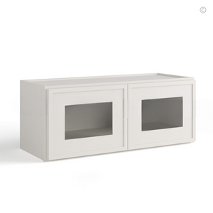 Dove White Slim Shaker 30″W Double Door Wall Cabinet whit Glass Doors