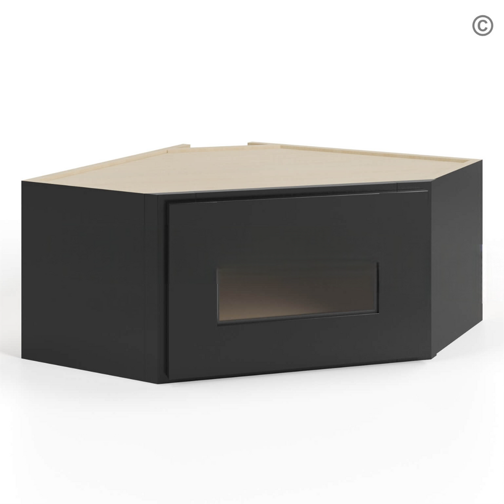 Black Shaker 12″x 24″ Diagonal Corner Wall Shelf with Glass Door