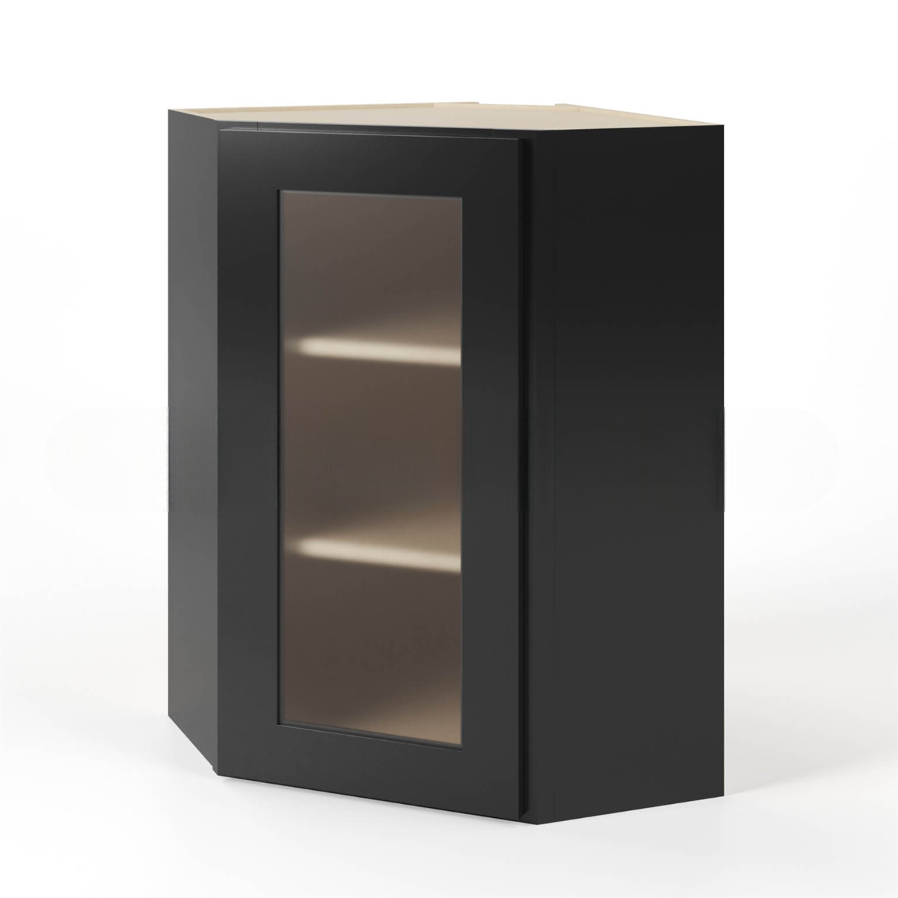 Black Shaker 24″ Diagonal Corner Wall Shelf with Glass Door