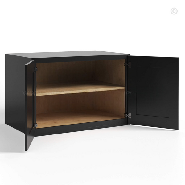 Black Shaker Double Door Wall Cabinets- 24″H, 12″D