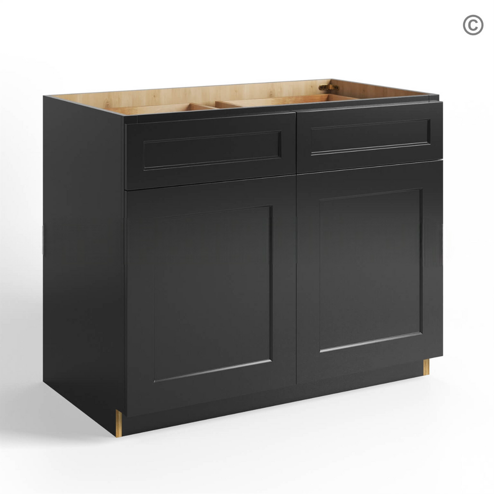 Black Shaker Base Cabinet Double Doors and Double Drawer