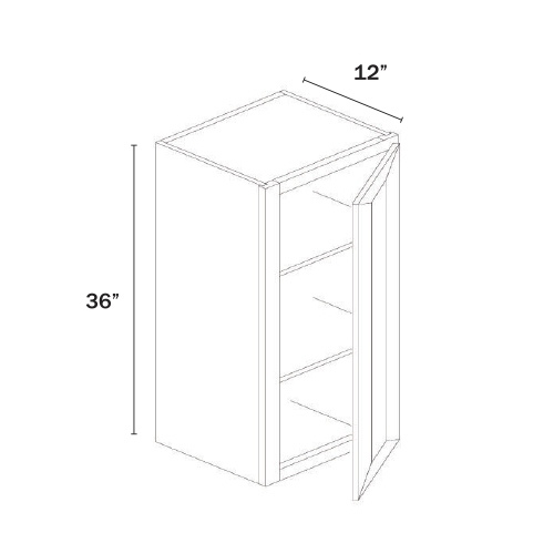 Black Shaker Single Door Wall Cabinet – 36″H – 12″D