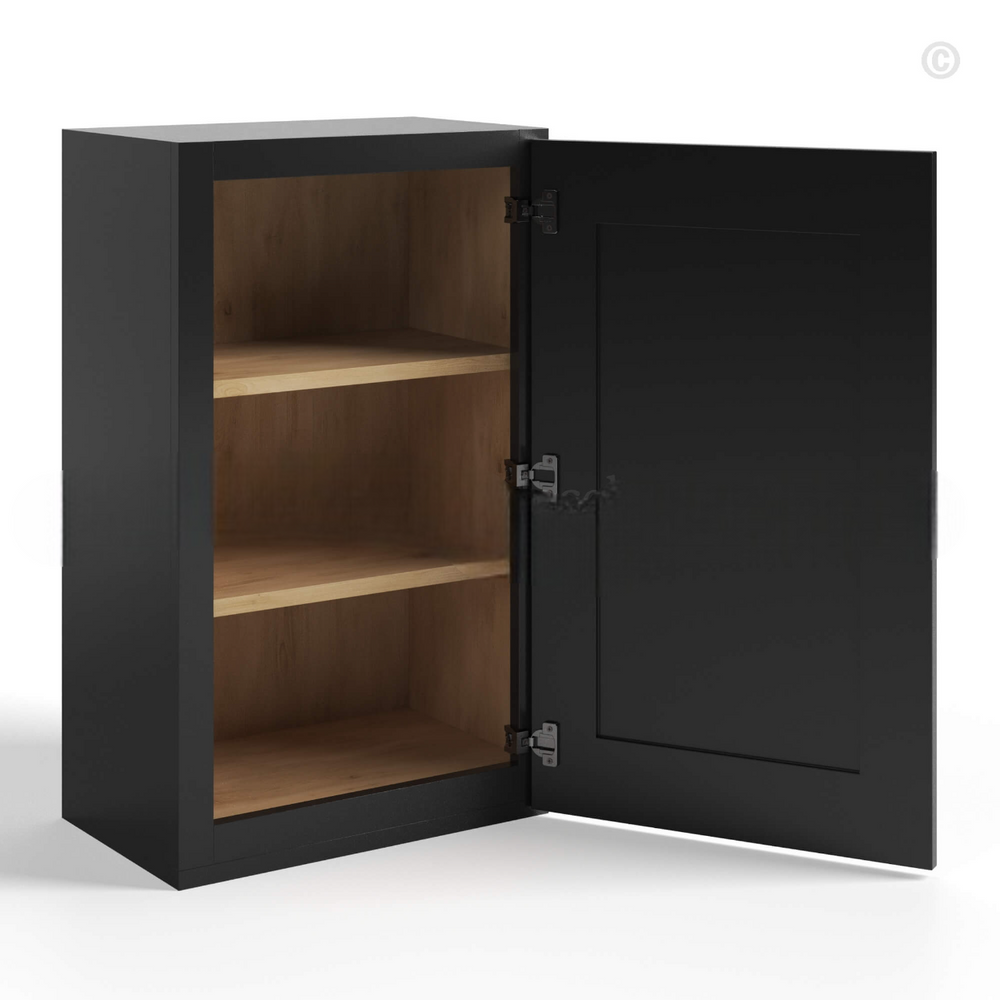 Black Shaker Single Door Wall Cabinet – 36″H – 12″D