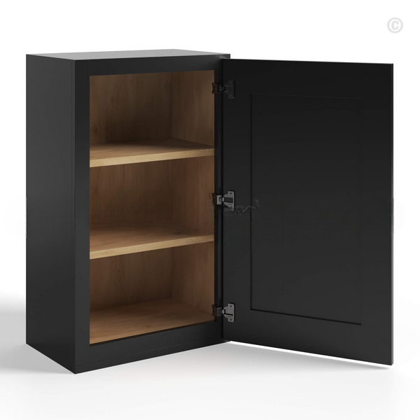 Black Shaker Single Door Wall Cabinet – 36″H – 12″D