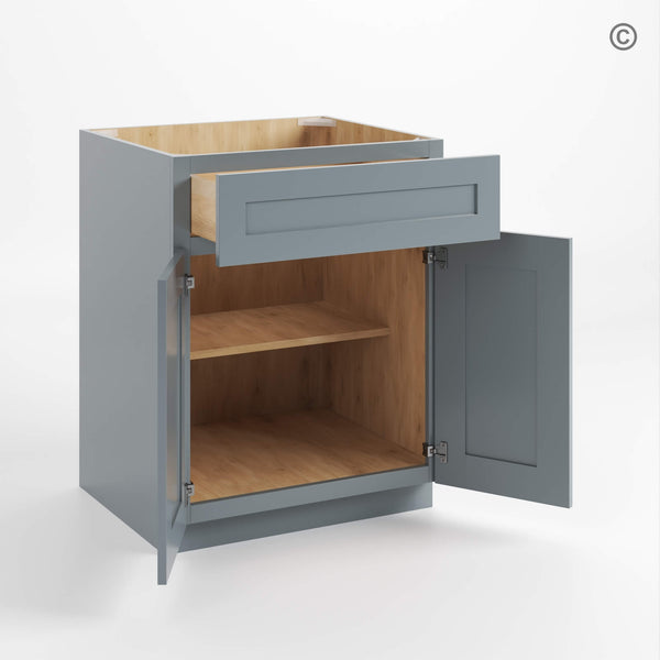 Gray Shaker Base Cabinet with Double Doors & Single Drawer