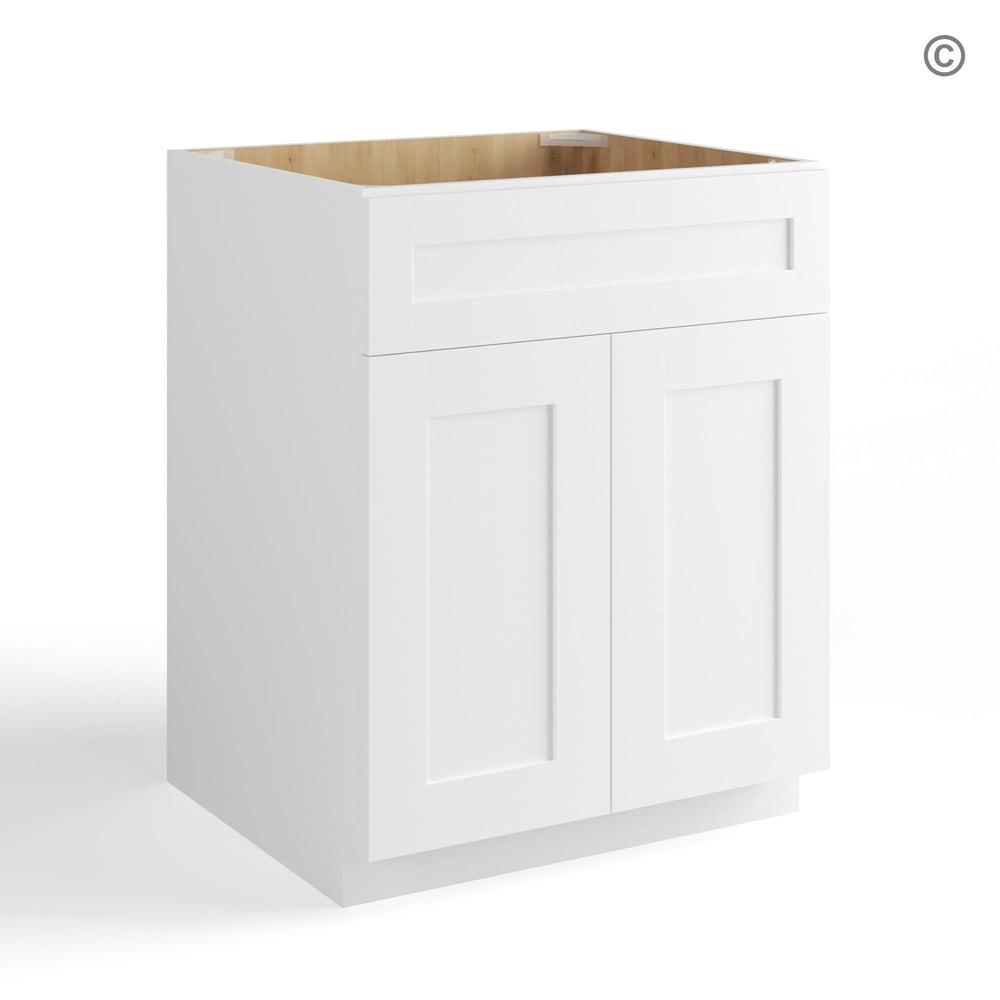 White Shaker Base Cabinet with Double Doors & Single Drawer