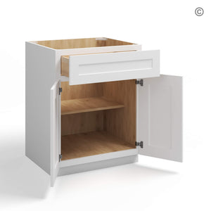 White Shaker Base Cabinet with Double Doors & Single Drawer