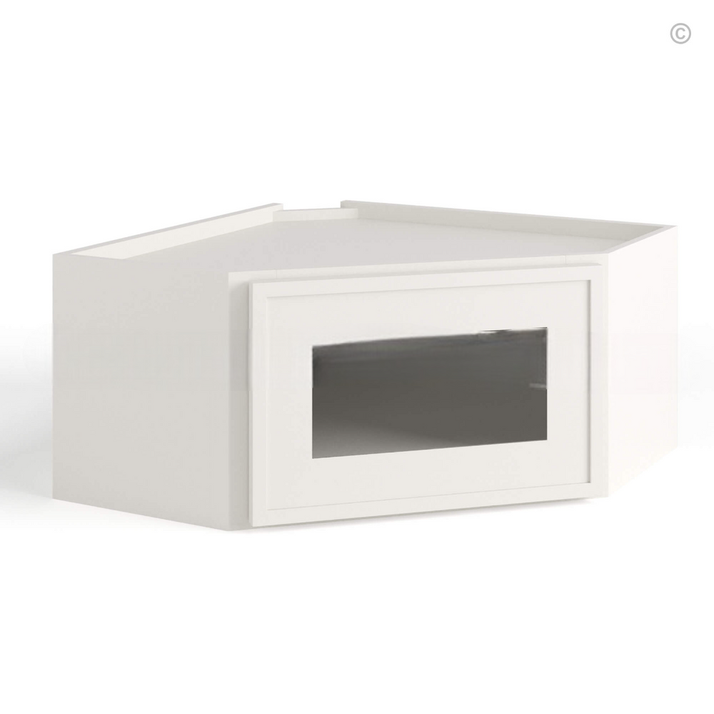Dove White Slim Shaker Diagonal Corner Wall Shelf with Glass Door