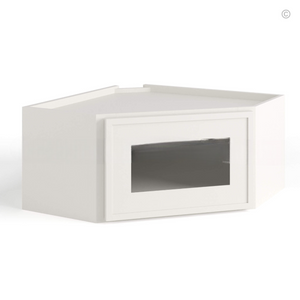 Dove White Slim Shaker Diagonal Corner Wall Shelf with Glass Door