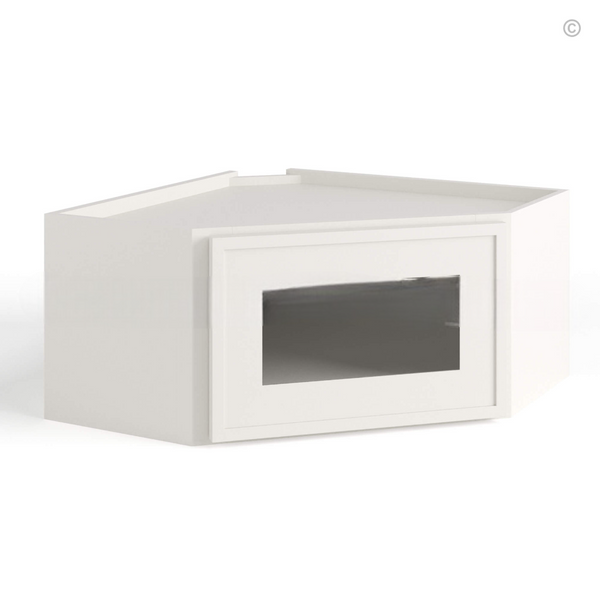 Dove White Slim Shaker Diagonal Corner Wall Shelf with Glass Door