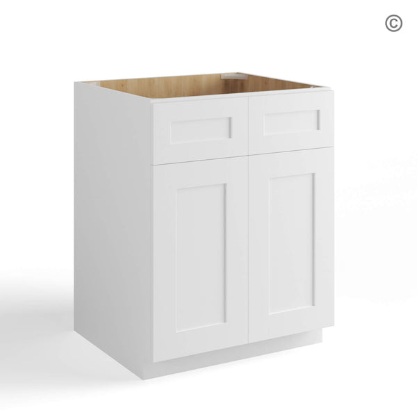 White Shaker Sink Base With Double Doors and False Drawers