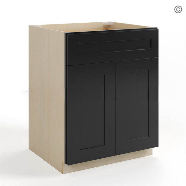Black Shaker Base Cabinet with Double Doors & Single Drawer